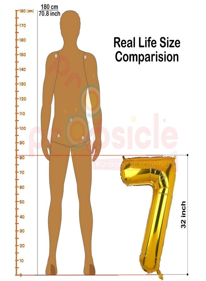 بروبسيكل بالون هيليوم ذهبي اللون من بروبسيكل، مقاس 32 بوصة، على شكل الرقم 7، لتزيين حفلات أعياد الميلاد | بالونات على شكل الرقم 7، مناسبة لأعياد الميلاد/الذكرى السنوية | الرقم 7 - Image 2